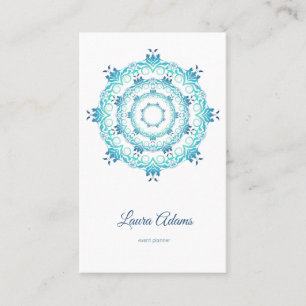 ethnic teal mandala. Text. Square Business Card