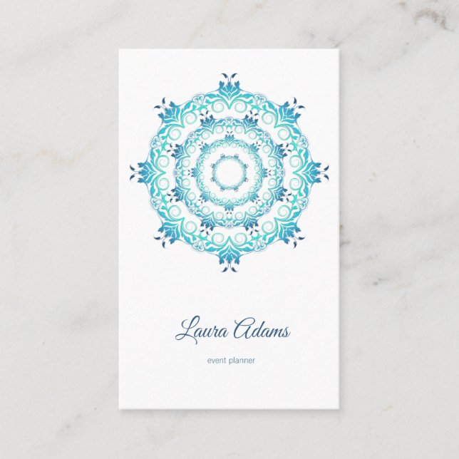 ethnic teal mandala. Text. Square Business Card (Front)