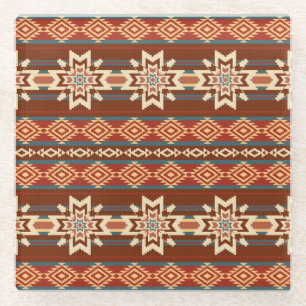 Ethnic Textile Stars: Abstract Pattern. Glass Coaster