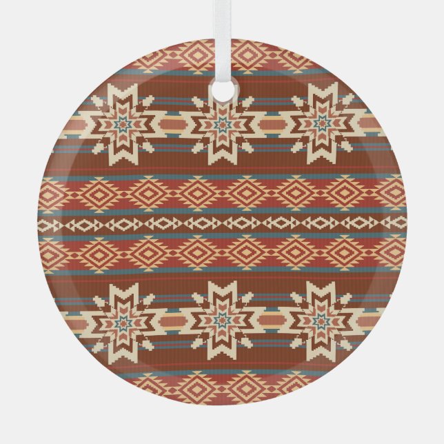 Ethnic Textile Stars: Abstract Pattern. Glass Tree Decoration (Front)