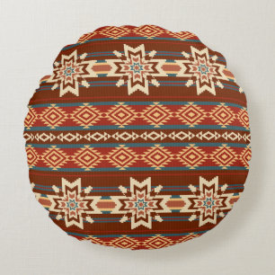 Ethnic Textile Stars: Abstract Pattern. Round Cushion
