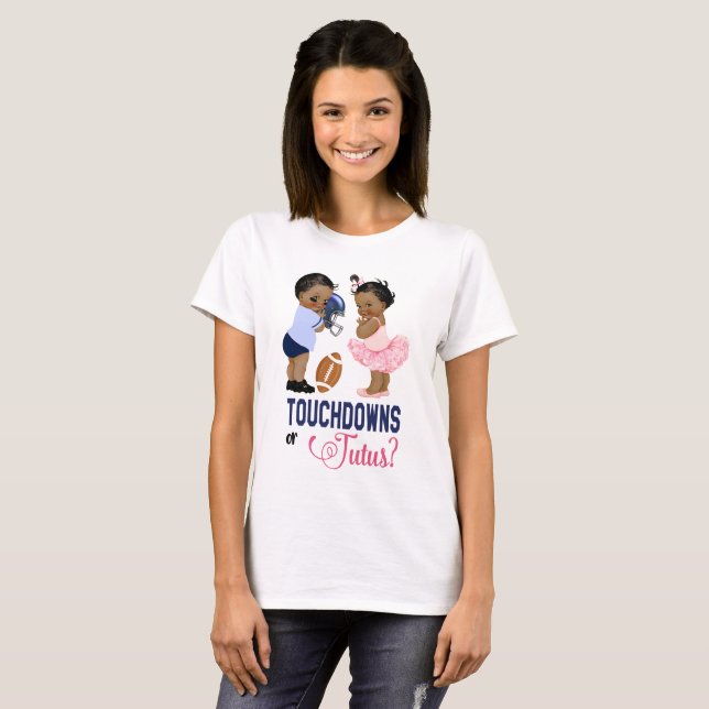 Ethnic Touchdowns or Tutus Baby Gender Reveal T-Shirt (Front Full)