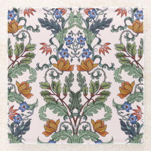 Ethnic Traditional: Decorative Vintage Floral Glass Coaster