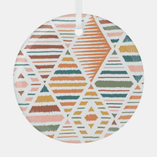 Ethnic Tribal Argyle Seamless Pattern Glass Tree Decoration
