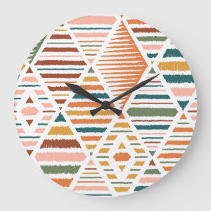 Ethnic Tribal Argyle Seamless Pattern Large Clock