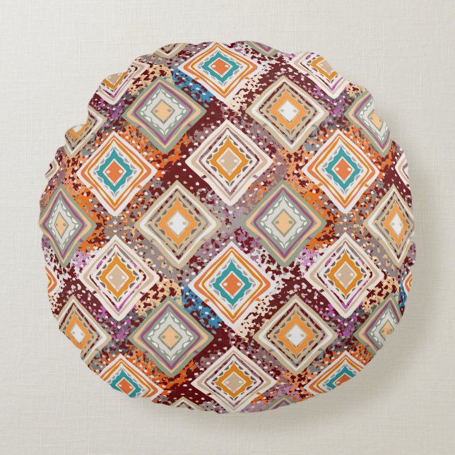 Ethnic tribal art, abstract geometry. round cushion (Front)