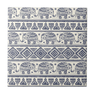 Ethnic Tribal Aztec Elephant Pattern Ceramic Tile