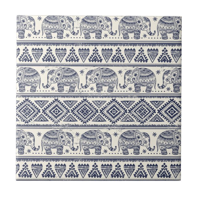 Ethnic Tribal Aztec Elephant Pattern Ceramic Tile (Front)