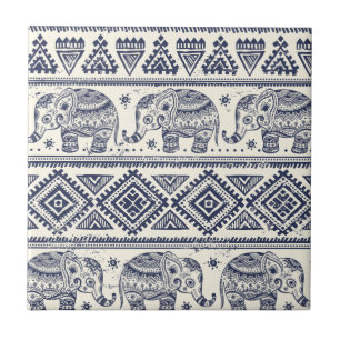 Ethnic Tribal Aztec Elephant Pattern Ceramic Tile