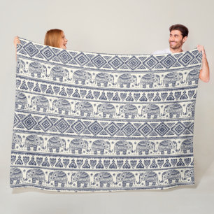 Ethnic Tribal Aztec Elephant Pattern Fleece Blanket