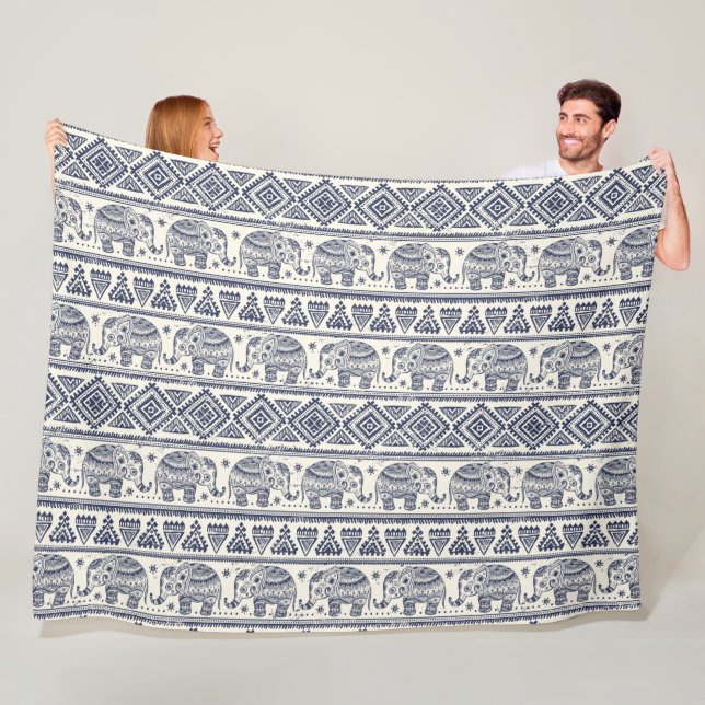 Ethnic Tribal Aztec Elephant Pattern Fleece Blanket (In Situ)
