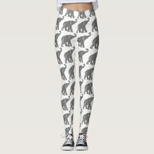 Ethnic Tribal Aztec Elephant Pattern Leggings