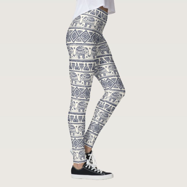 Ethnic Tribal Aztec Elephant Pattern Leggings (Right)