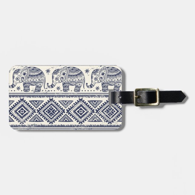 Ethnic Tribal Aztec Elephant Pattern Luggage Tag (Front Horizontal)