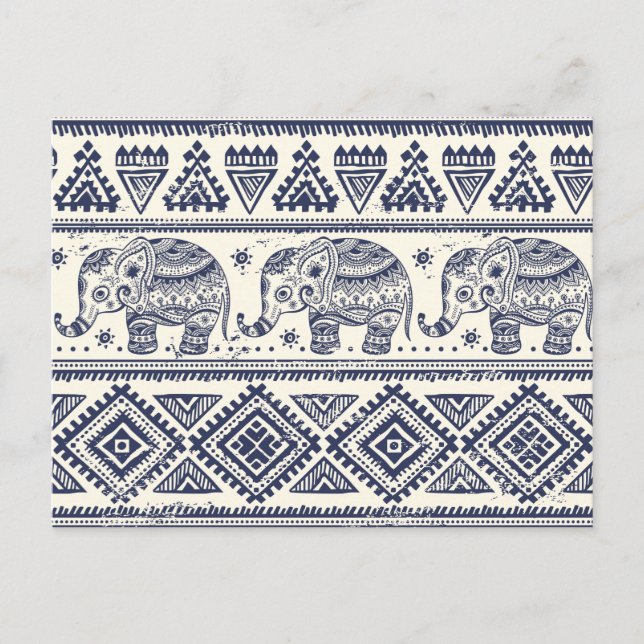 Ethnic Tribal Aztec Elephant Pattern Postcard (Front)