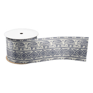 Ethnic Tribal Aztec Elephant Pattern Satin Ribbon