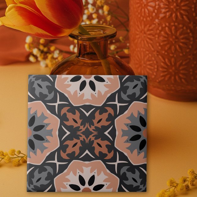 Ethnic Tribal Boho Light Grey And Coffee Tones  Ceramic Tile (Creator Uploaded)