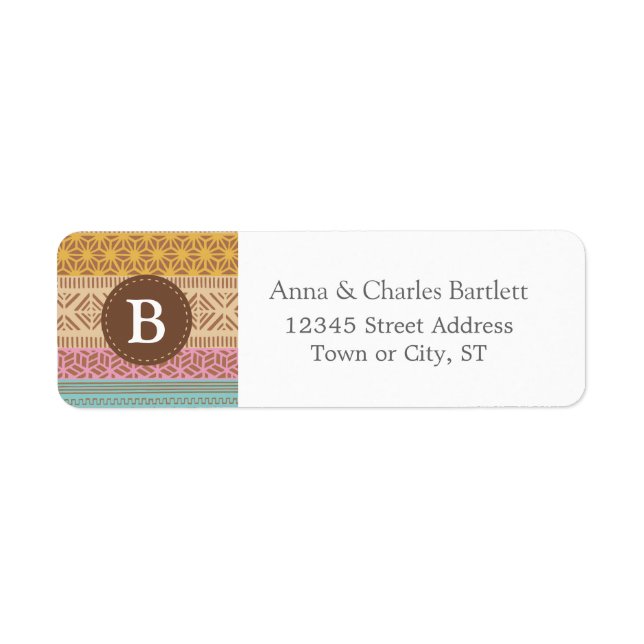 Ethnic Tribal Geometric Girly (Pastel) Monogram Return Address Label (Front)