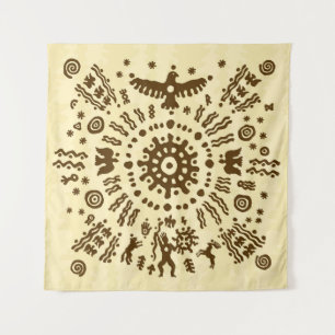 Ethnic tribal native prehistoric eagle solar symbo tapestry