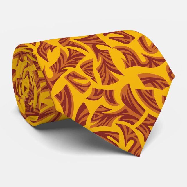 Ethnic Tribal Pattern Orange Brown Yellow Tie (Rolled)