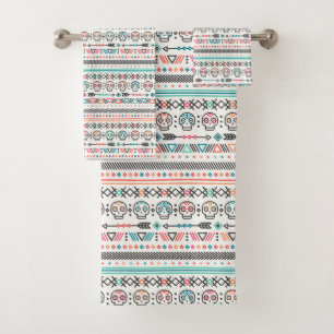 Ethnic Tribal Pattern with Skulls Bath Towel Set