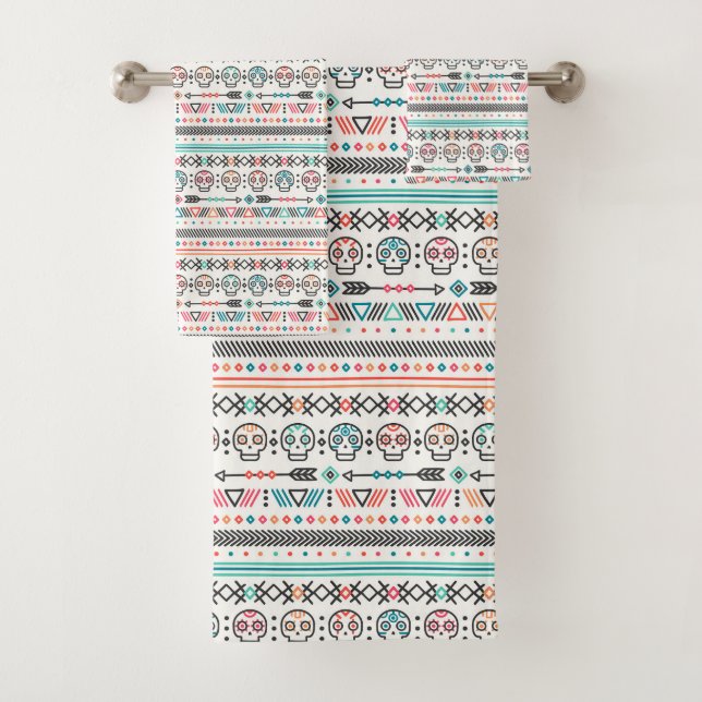 Ethnic Tribal Pattern with Skulls Bath Towel Set (Insitu)