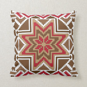 Ethnic Tribal Star AUSEKLIS in red, brown, white Cushion
