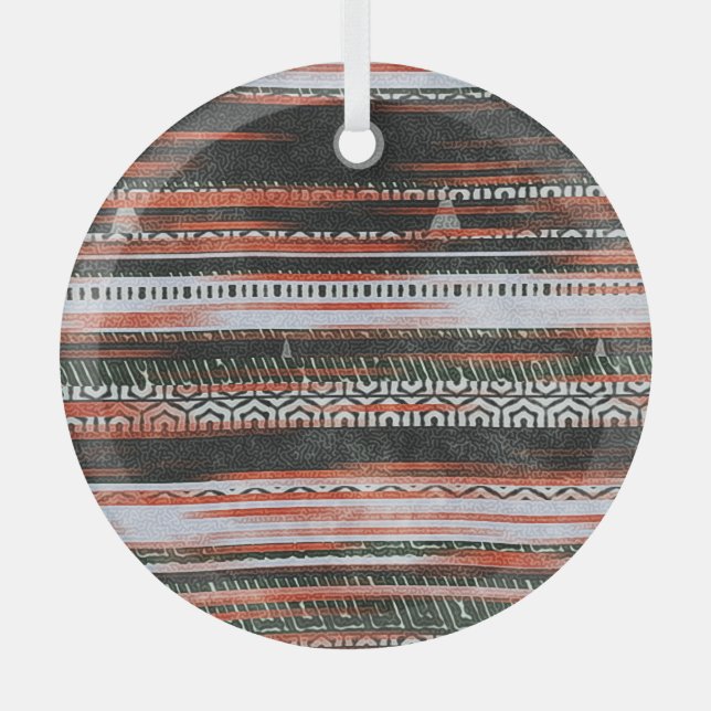 Ethnic tribal stripes: rug design. glass tree decoration (Front)