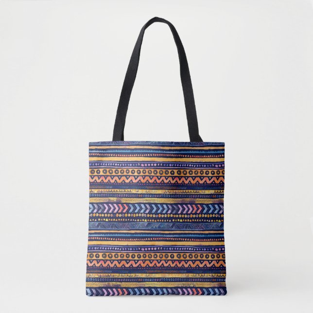 Ethnic Tribal Watercolor Dark Pattern Tote Bag (Front)