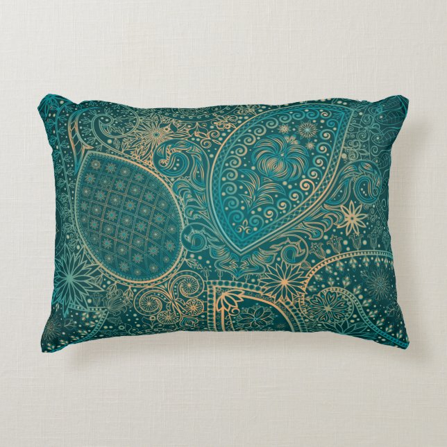 Ethnic turquoise Accent Pillow (Front)