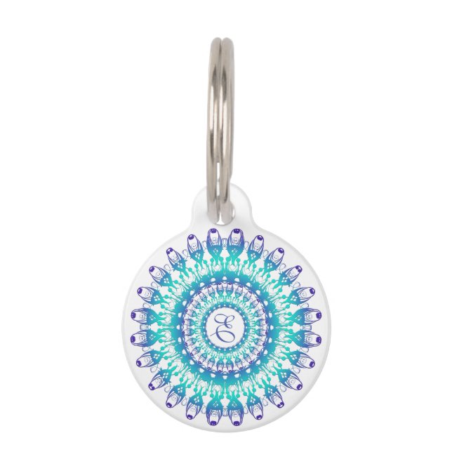 ethnic turquoise Mandala Pet Tag (Front)