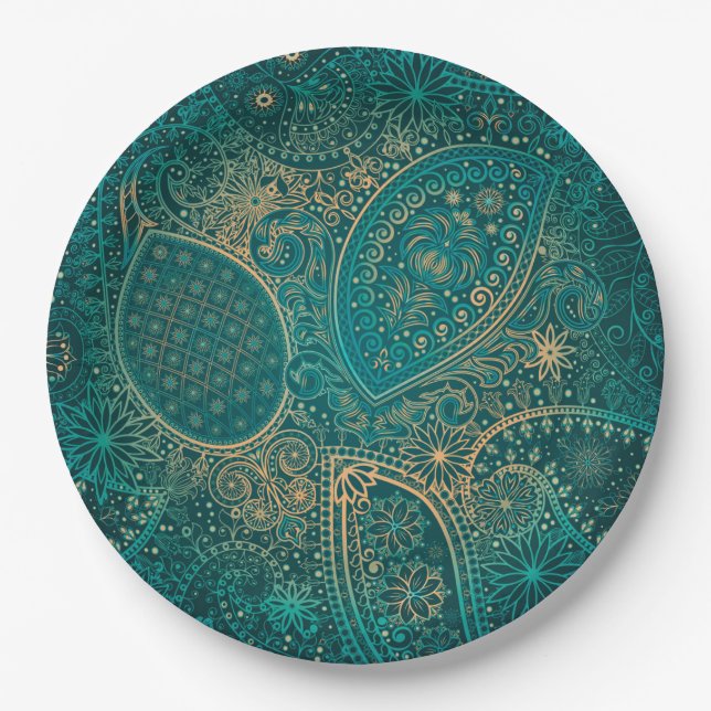 Ethnic turquoise Paper Plate (Front)