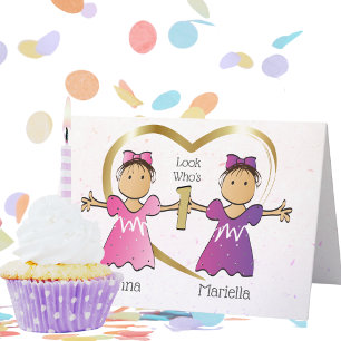 Ethnic Twin Girls 1st Birthday Sweet Personalised  Card