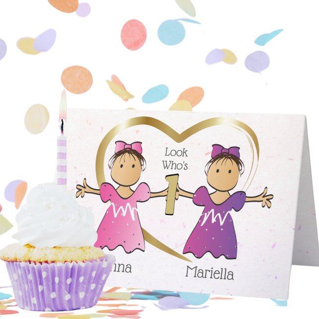 Ethnic Twin Girls 1st Birthday Sweet Personalised  Card (Creator Uploaded)