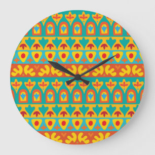 Ethnic Vintage Garden Seamless Background Large Clock