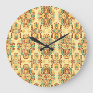 Ethnic Vintage Trend: Bohemian Seamless Tile Large Clock