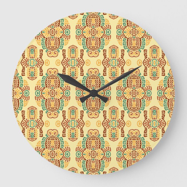 Ethnic Vintage Trend: Bohemian Seamless Tile Large Clock (Front)
