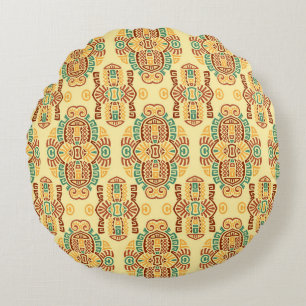 Ethnic Vintage Trend: Bohemian Seamless Tile Round Cushion