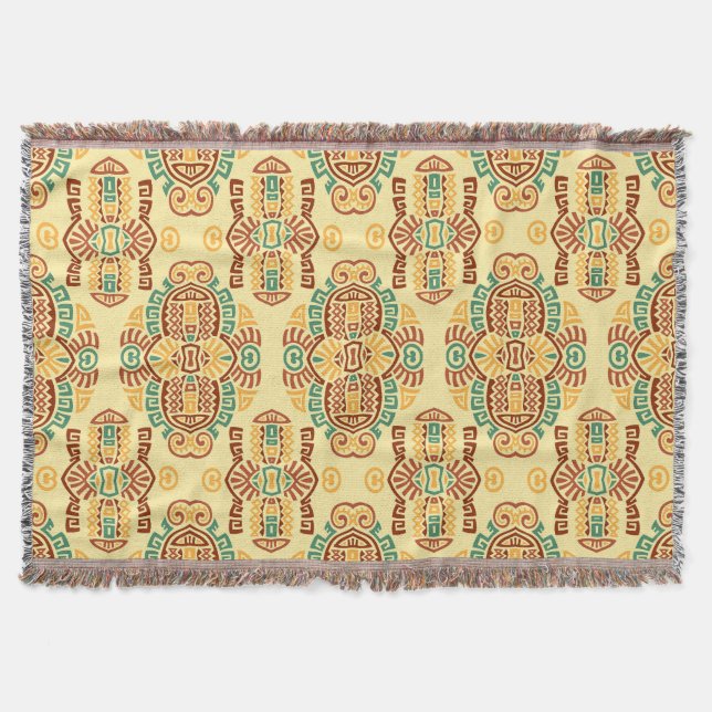 Ethnic Vintage Trend: Bohemian Seamless Tile Throw Blanket (Front)