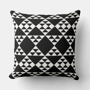 Ethnic White Triangle Pattern Black Cushion