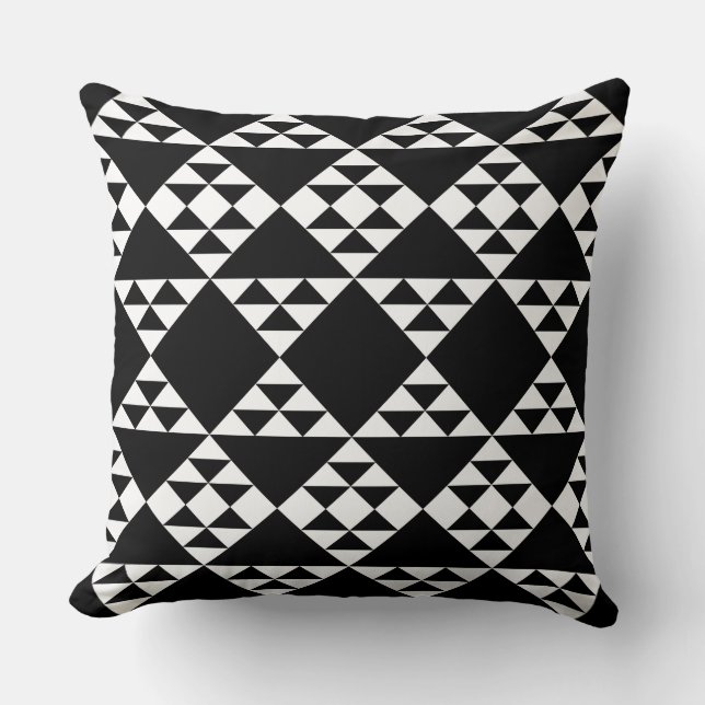 Ethnic White Triangle Pattern Black Cushion (Front)