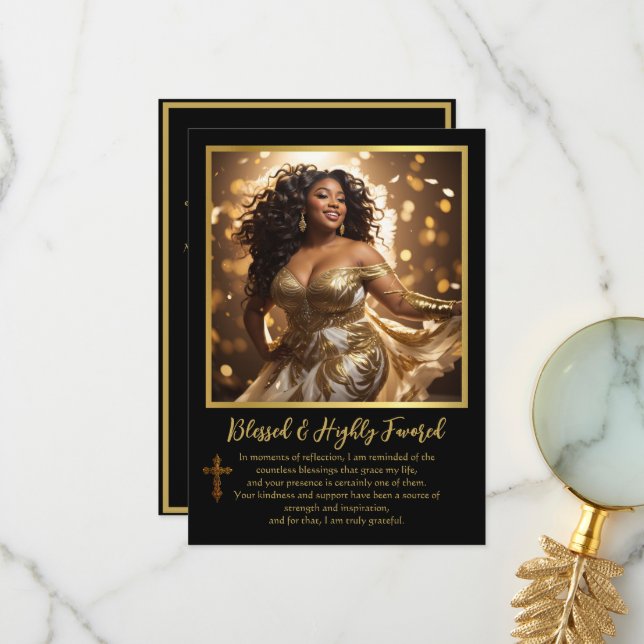 Ethnic Woman Blessed and Highly Favored Spiritual  Thank You Card (Front/Back In Situ)