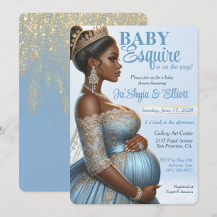 Ethnic Woman Elegant Blue & Gold Royal Baby Shower Invitation