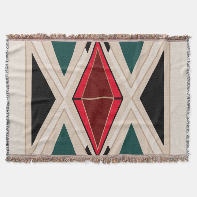 Ethno-Beige bedspread Boho Fransen Throw Blanket (Front)