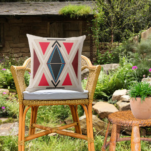 Ethno-Beige Red Outdoor Cushion Boho Weather proof