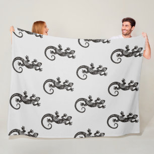 Ethno Gecko With Spirals And Dots 1 Fleece Blanket