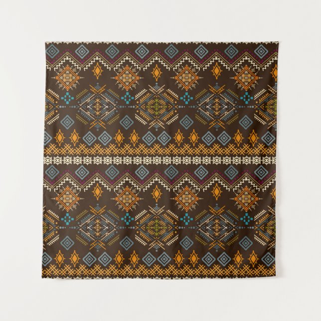 Ethno seamless pattern. Ethnic boho ornament. Trib Tapestry (Front)