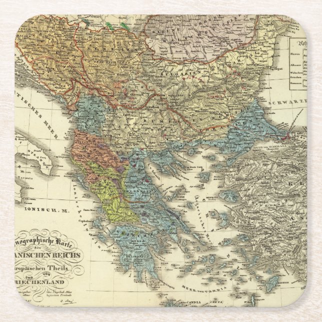 Ethnographic Map of Ottoman Empire Square Paper Coaster (Front)