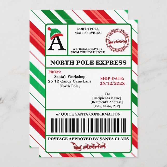 Etiqueta de envío de Papá Noel personalizable Invitation (Front/Back)