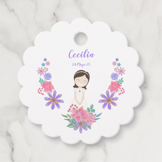 Etiqueta flor Primera Comunión CECILIA Favour Tags (Front)